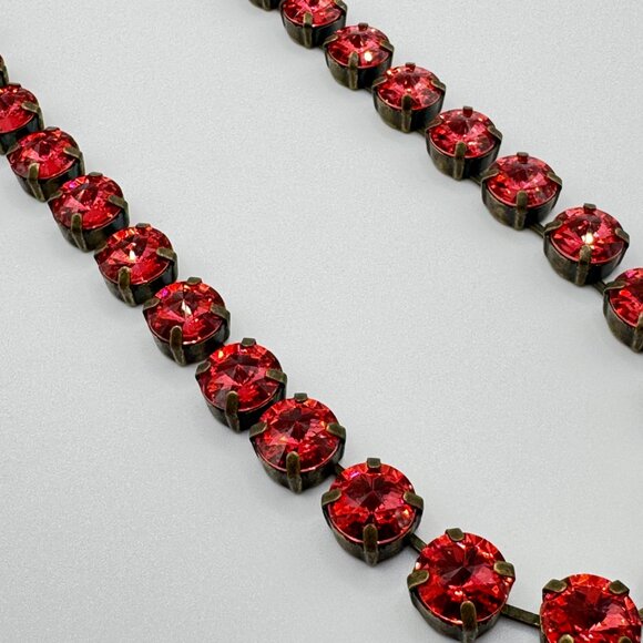 Peachy Pink Swarovski Crystal Necklace – Antique Gold Plated, Handcrafted Piece - Picture 2 of 7